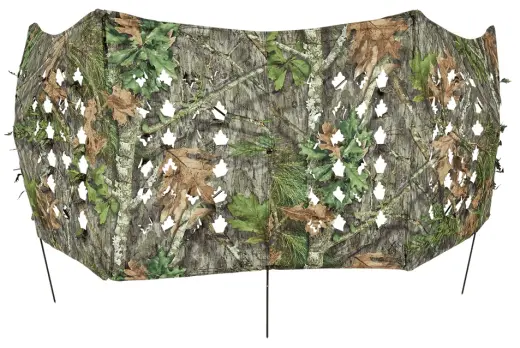 Třípanelová maskovací záštita pro 2 osoby Ameristep THROWDOWN Mossy Oak Obsession. 3D maskování ukryje před zraky zvěře. Integrované kolíky i popruh pro sbalení. Krycí plocha: 220 x 74 cm.